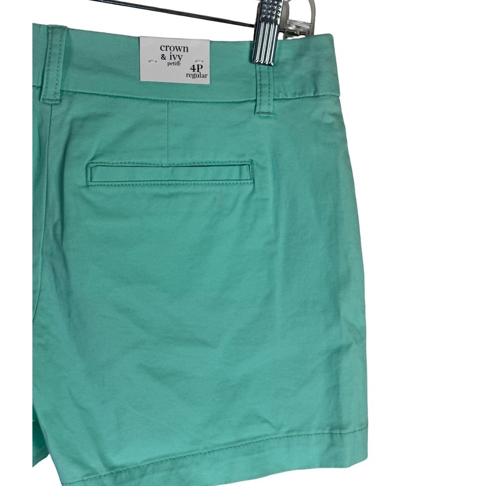 Crown & Ivy Chino Shorts Womens 4P Mint Cielo Teal Cotton Stretch Petite New Tag - Picture 8 of 14